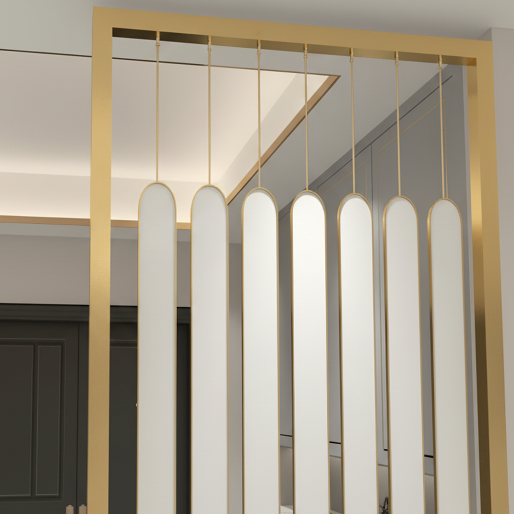 Modern Gold Metal Room Divider – Luxury White Capsule Panel Privacy Screen for Entryway - Image 5