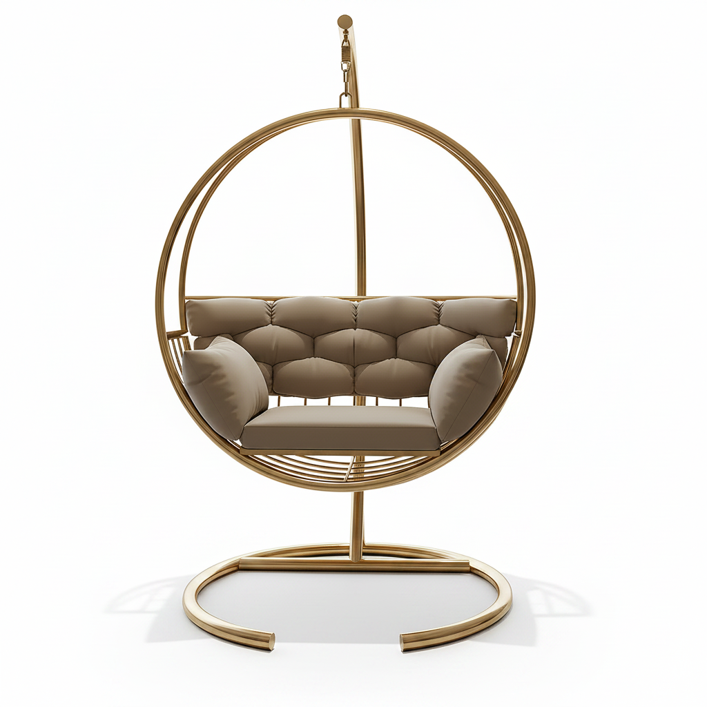 Luxury Gold Circular Swing Chair – Modern Stainless Steel Indoor Hanging Chair with Stand. - Image 6