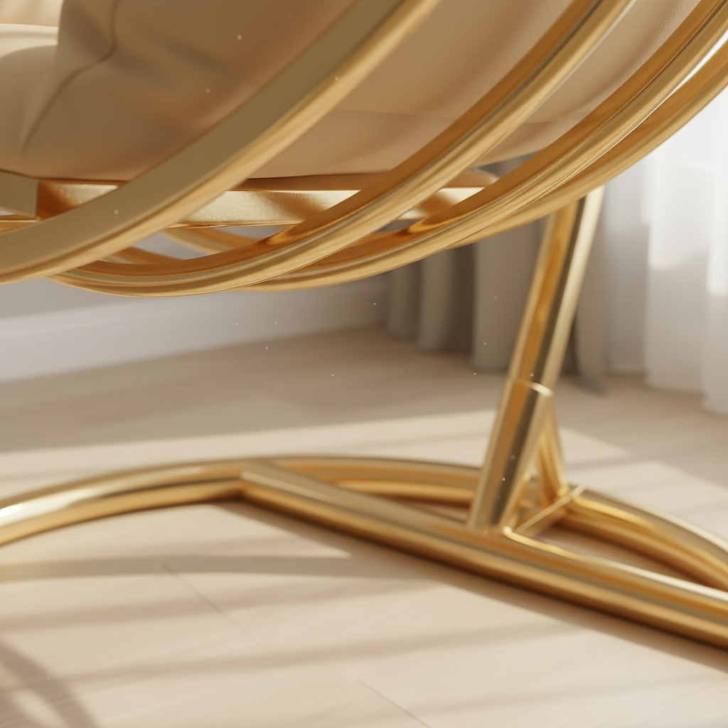 Elegant Gold Orbital Swing Chair – Luxury Metal Frame Hanging Chair with Honeycomb Pattern Back. - Image 5