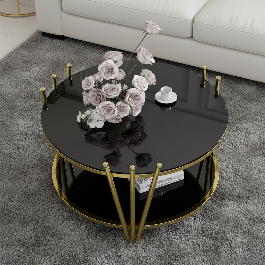 Double-Tier Black Glass Coffee Table - Image 5
