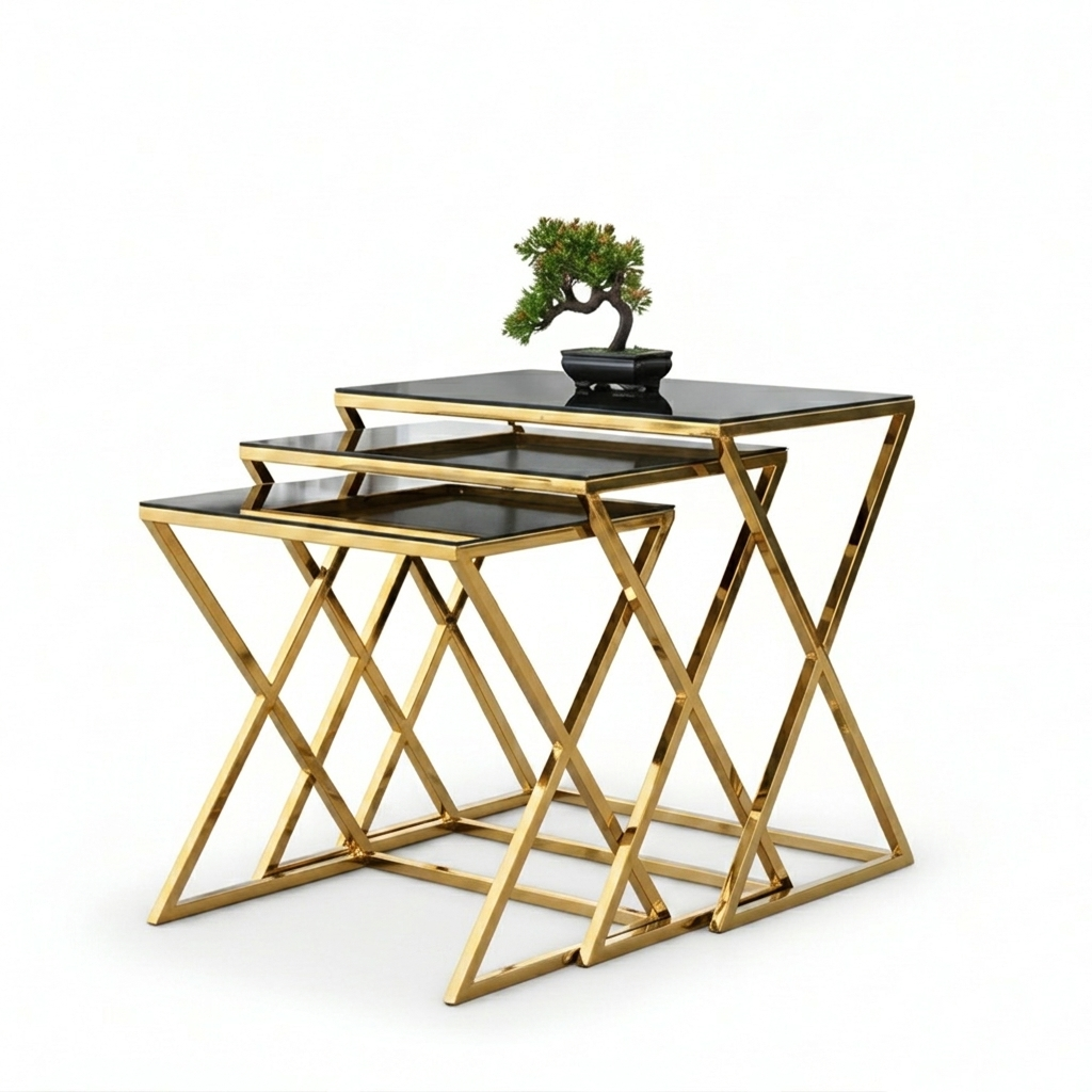 Nesting X-Frame Gold Side Set - Image 6