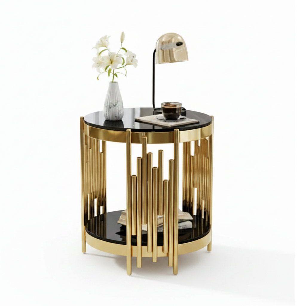 Double-Tier Gold Fluted Side Table - Image 4