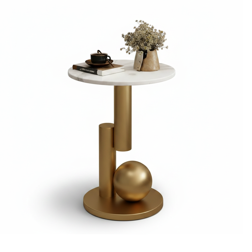 ⁦طاولة جانبية ذهبية (تصميم كرة منحوتة).⁩ - الصورة ⁦6⁩