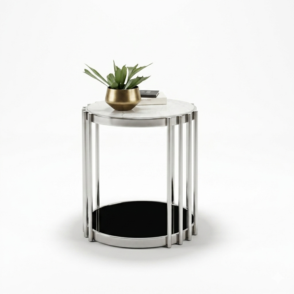 Double-Tier Silver Slat Side Table - Image 6