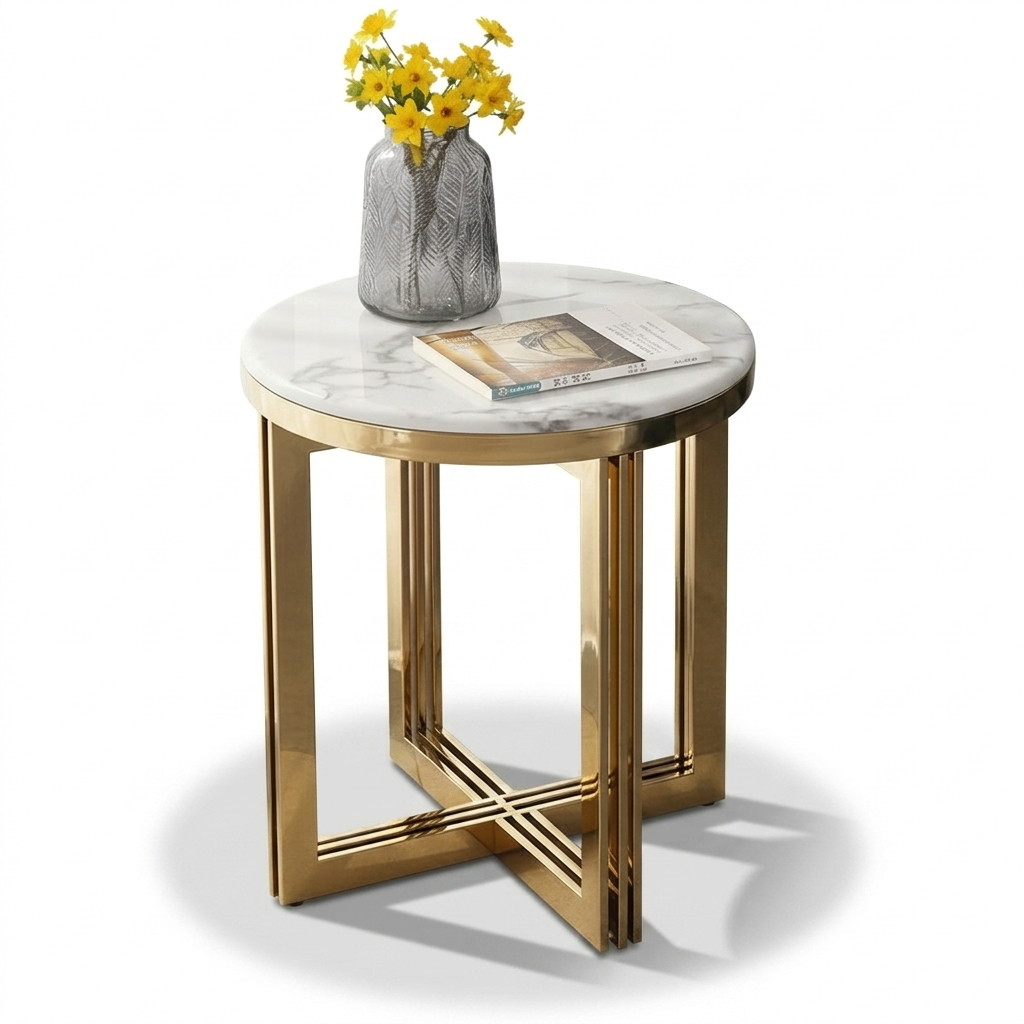 Gold Crisscross Marble Side Table - Image 6
