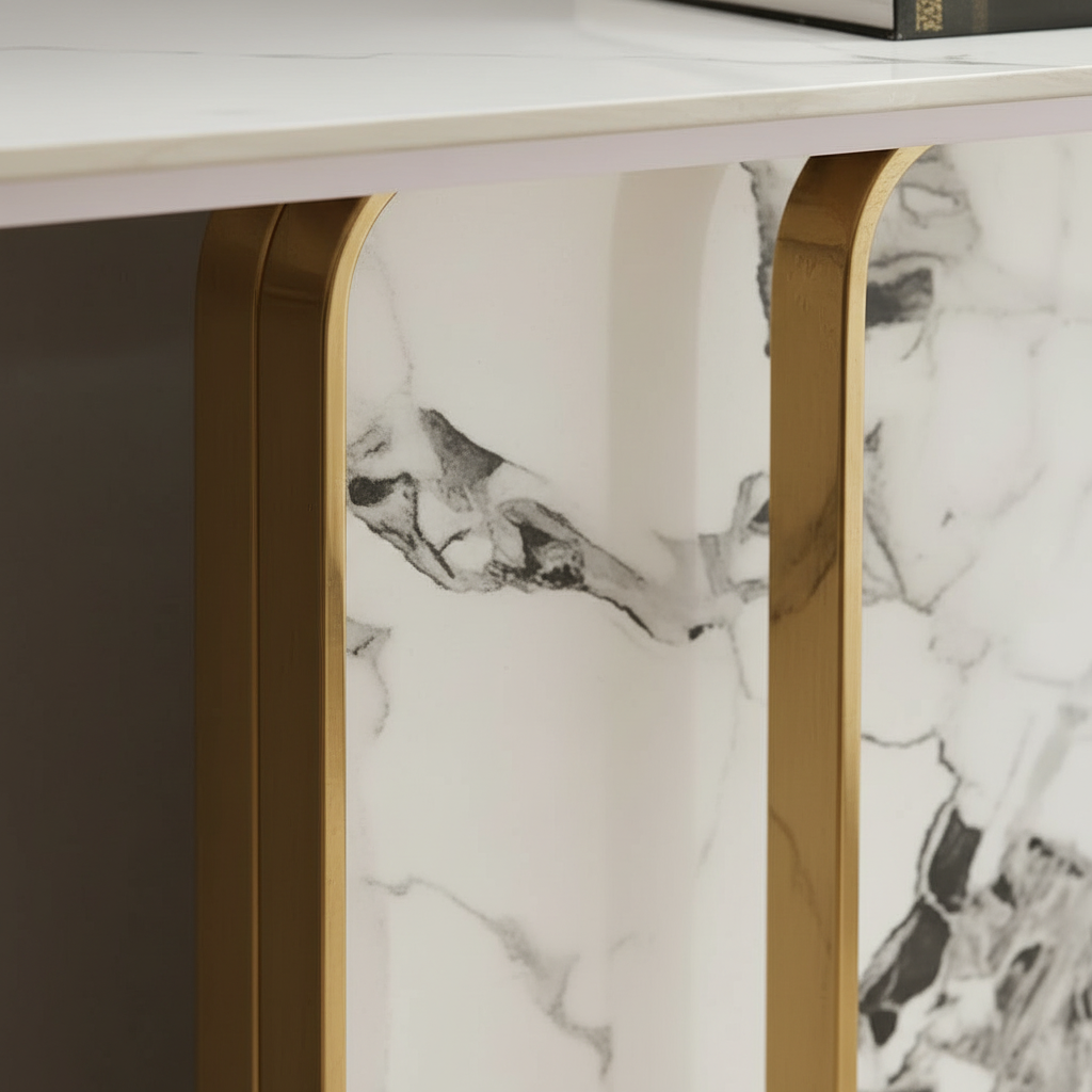 Gold Rounded-Frame Marble Console Table - Image 6