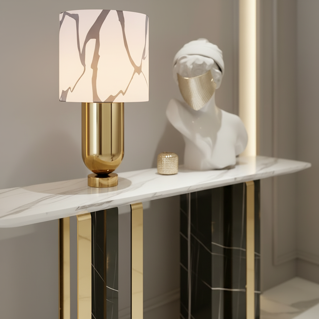 Gold & Black Marble Pillar Console Table - Image 6