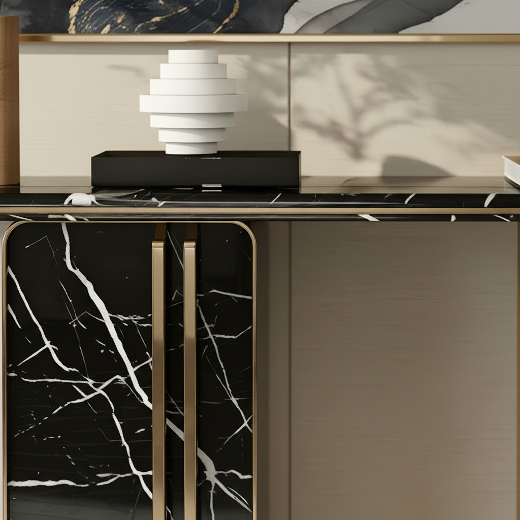 Gold & Black Marble Asymmetric Console Table - Image 6