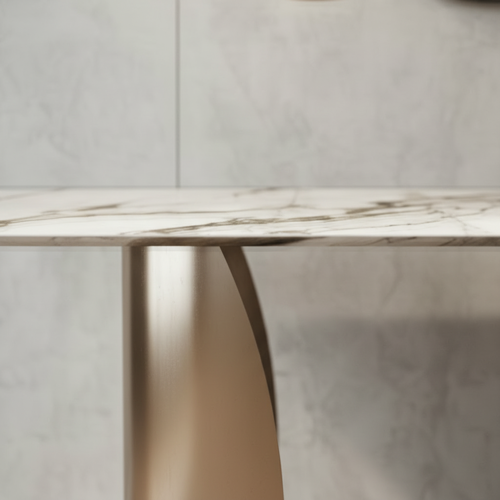 Gold Curved-Base Marble Console Table - Image 6