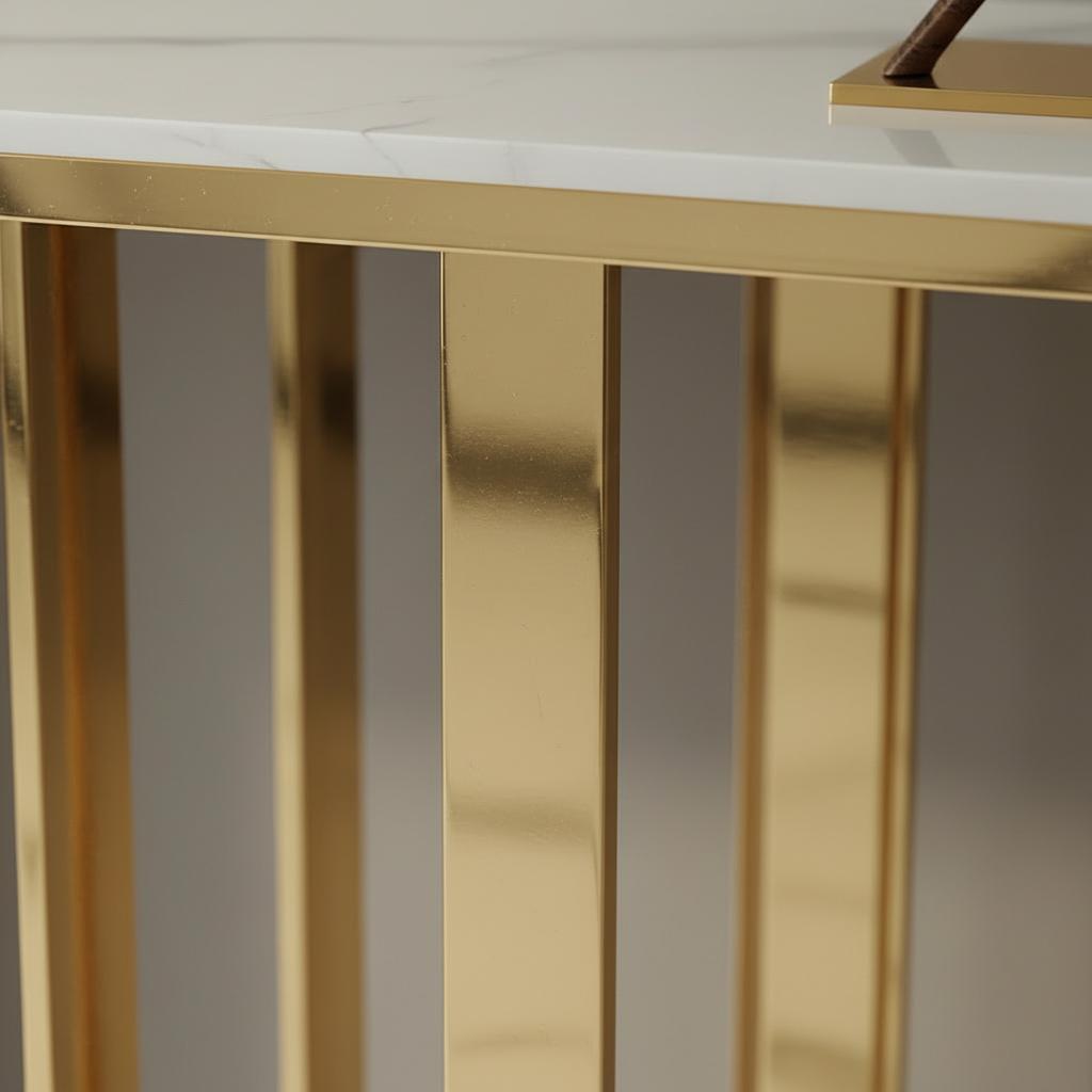 Gold Slat & Marble Panel Console Table - Image 6