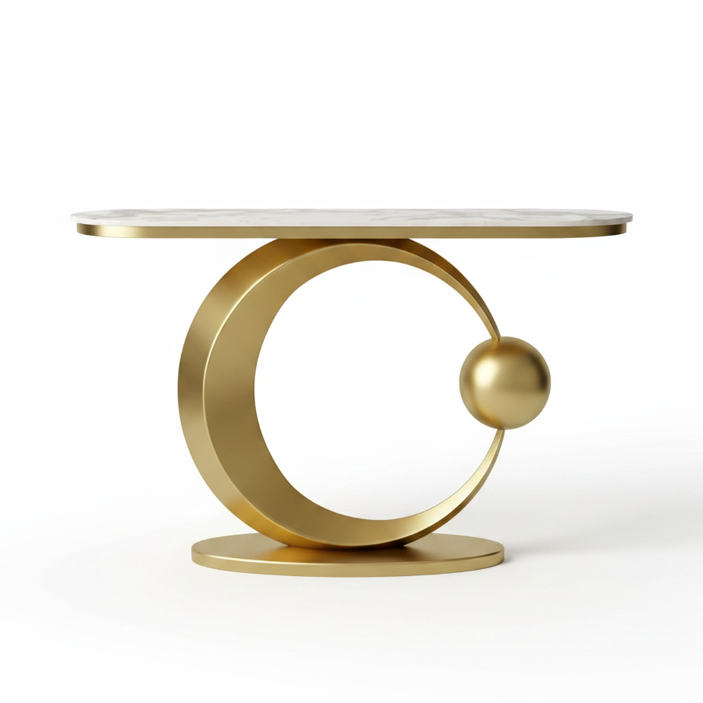 Gold Crescent & Orb Marble Console Table - Image 6