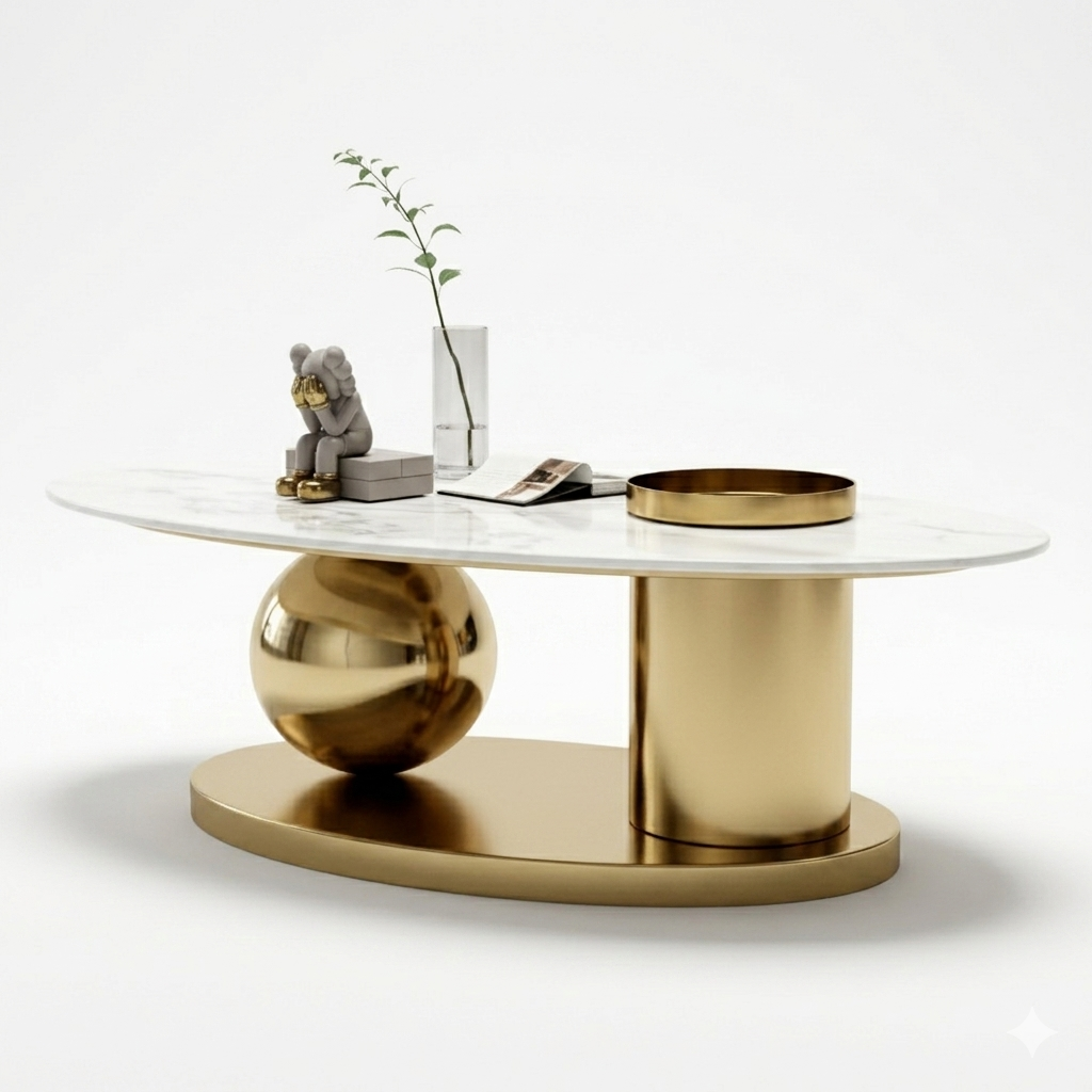 Oval Gold Marble Table - Image 5