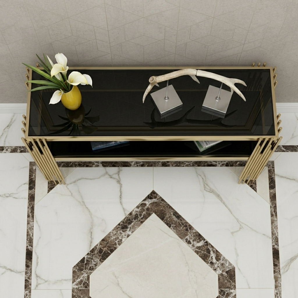 Gold & Black Slat-Leg Tiered Console Table - Image 6