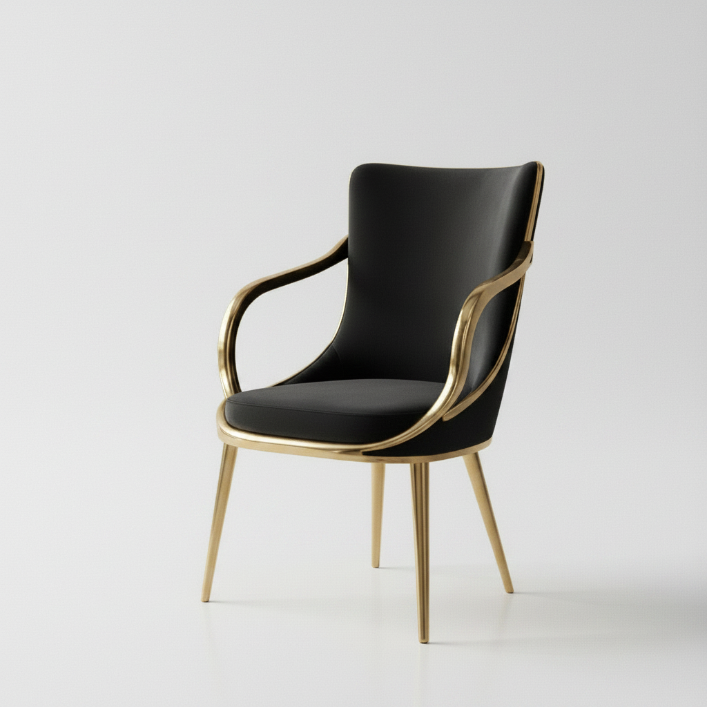 Gold-Framed Black Velvet Accent Dining Chair - Image 6