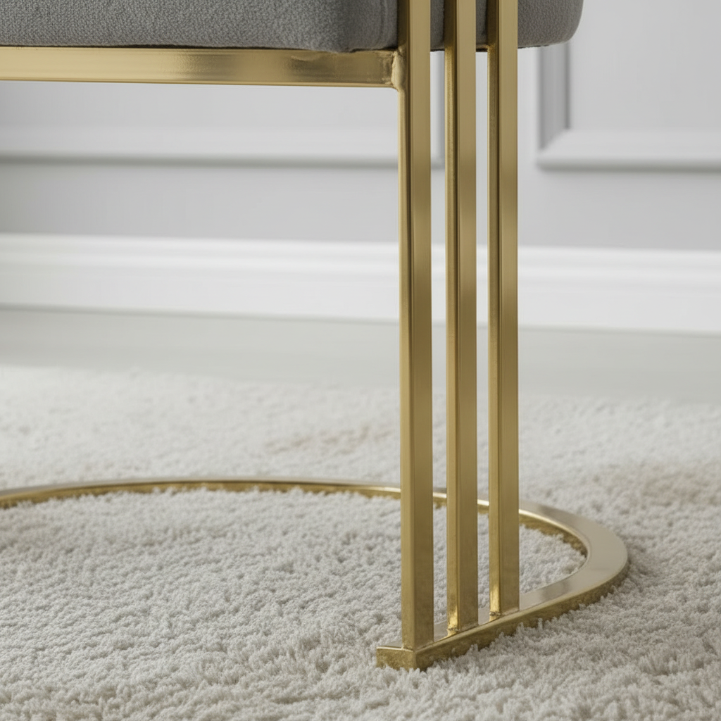 Gold-Framed Grey Bouclé Barrel Chair - Image 5