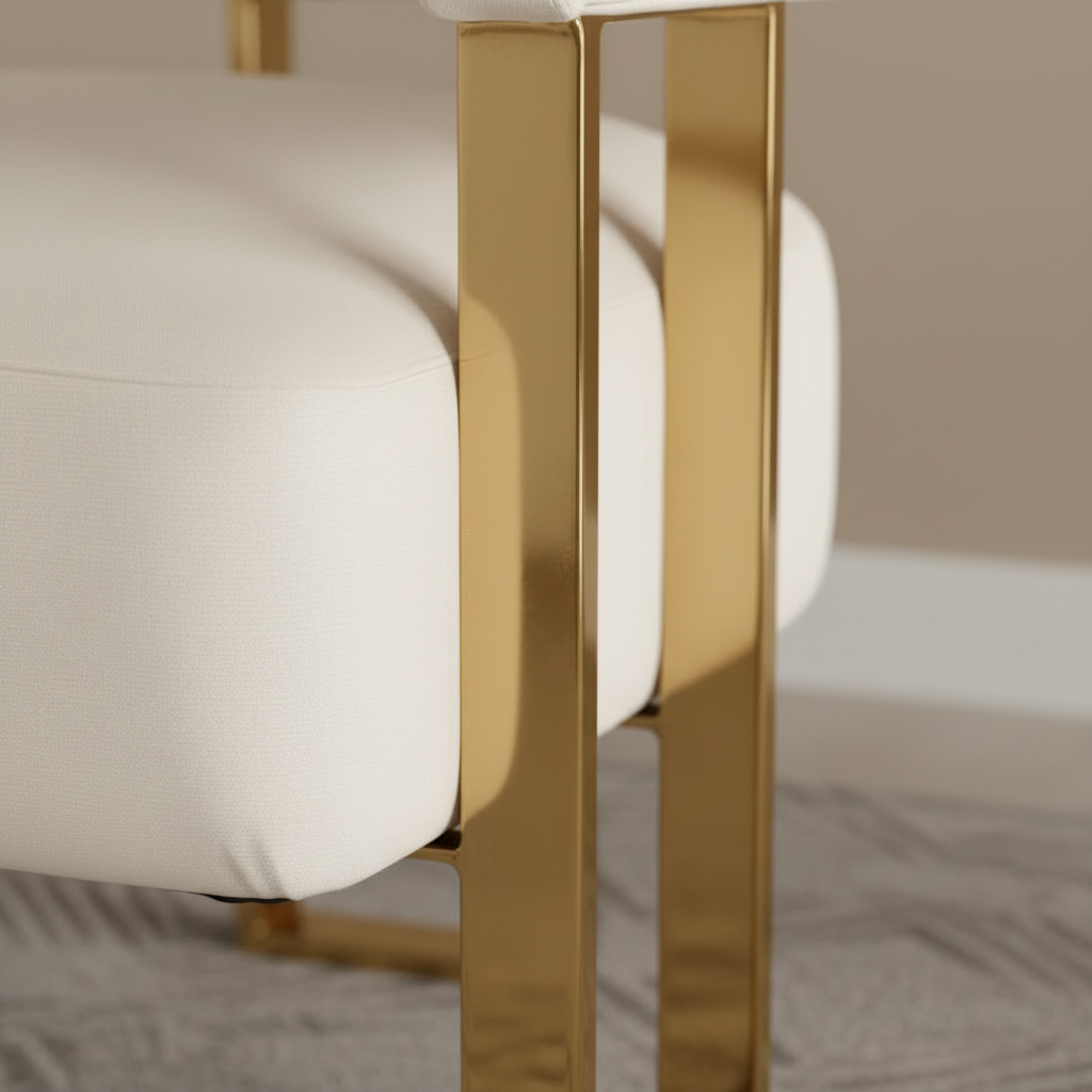 Gold Framed Cream Leather Barrel Accent Chair - Image 5