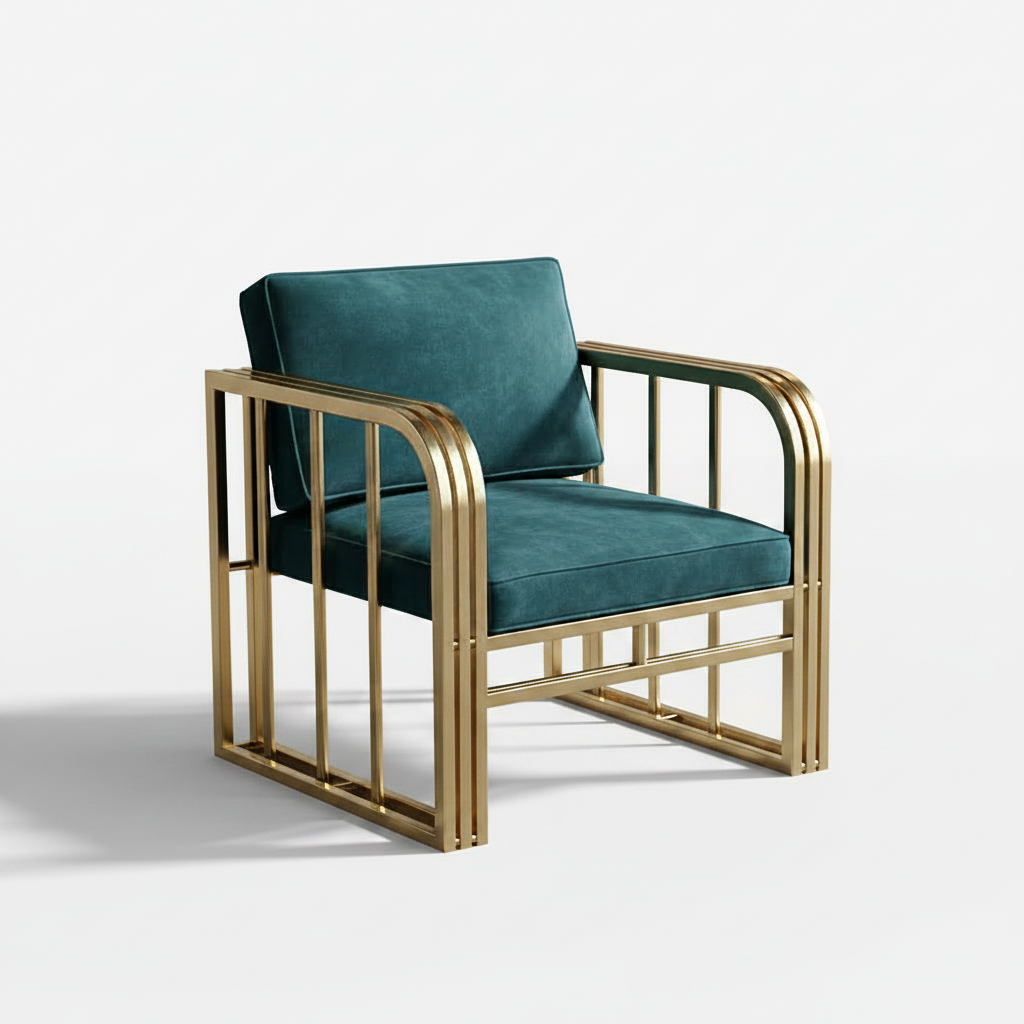 Gold-Framed Teal Velvet Geometric Accent Chair - Image 5