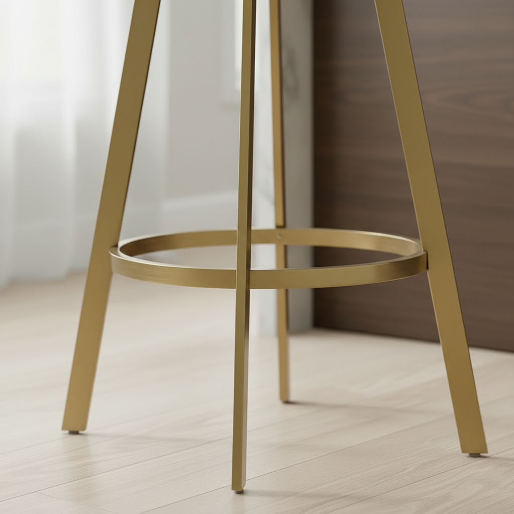 Modern Gold-Framed Swivel Bar Stools with Off-White Fabric Seat - Image 5
