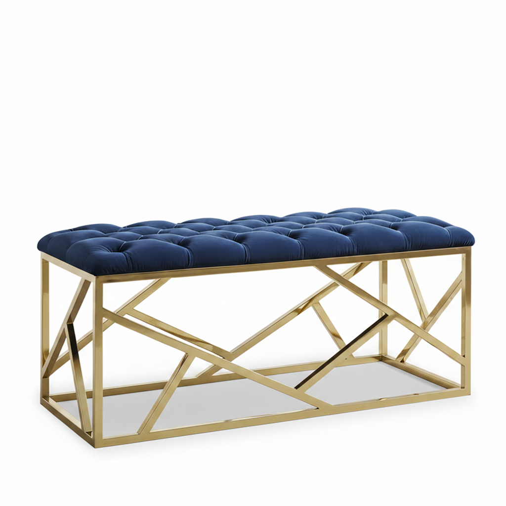 Modern Gold Geometric Rectangular Marble Bench - Image 5