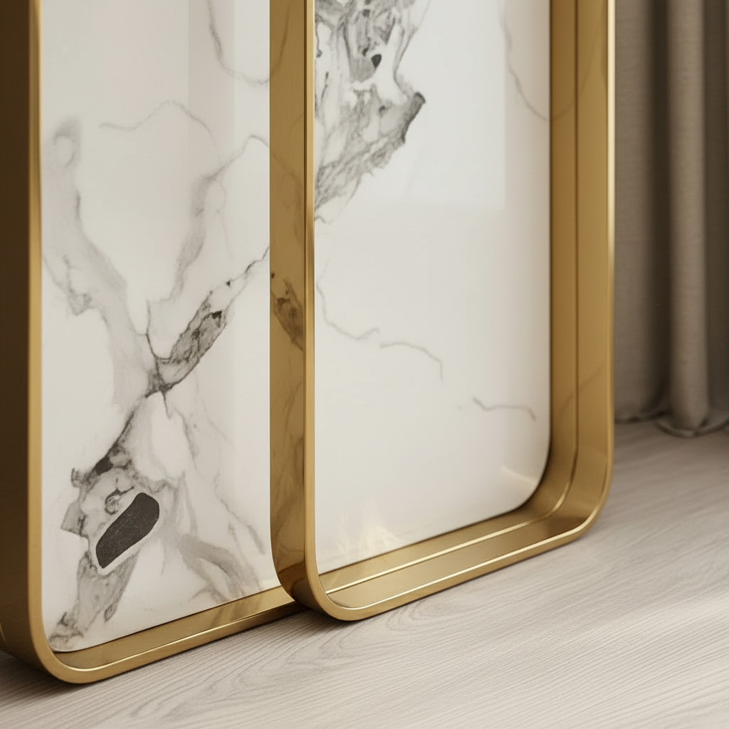 Gold Rounded-Frame Marble Console Table - Image 7
