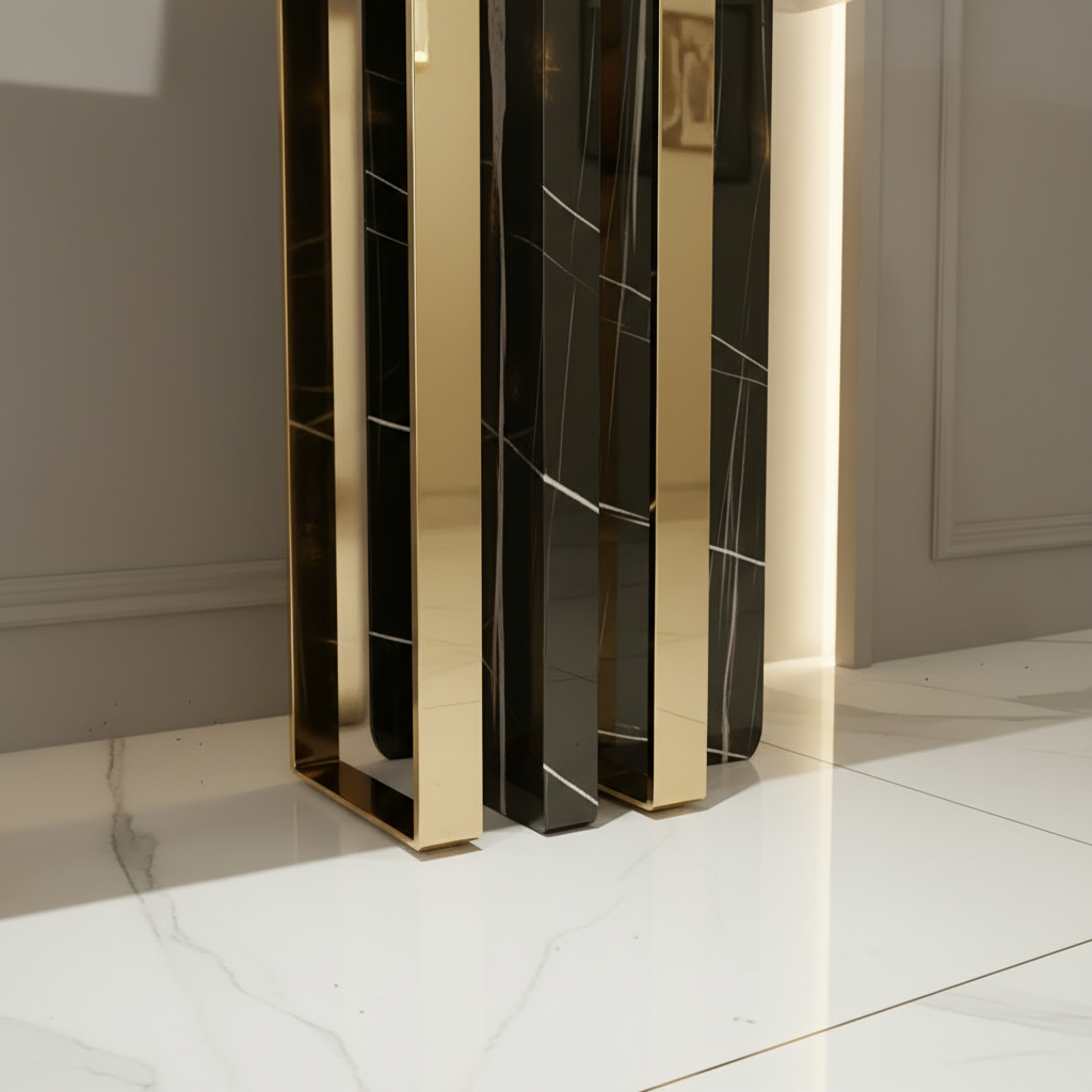 Gold & Black Marble Pillar Console Table - Image 7