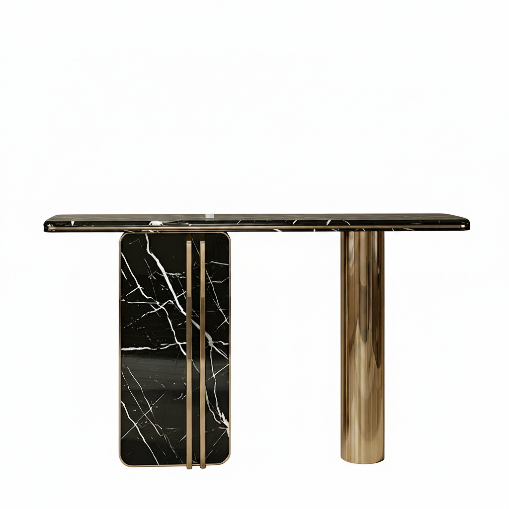 Gold & Black Marble Asymmetric Console Table - Image 7
