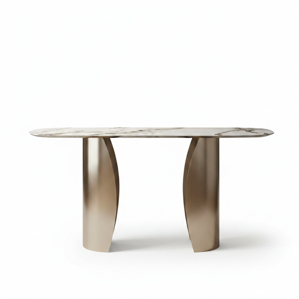 Gold Curved-Base Marble Console Table - Image 7