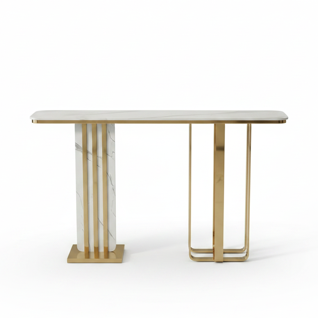 Gold Slat & Marble Panel Console Table - Image 7