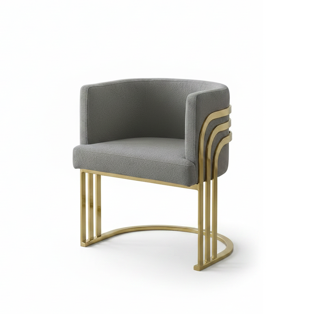 Gold-Framed Grey Bouclé Barrel Chair - Image 6