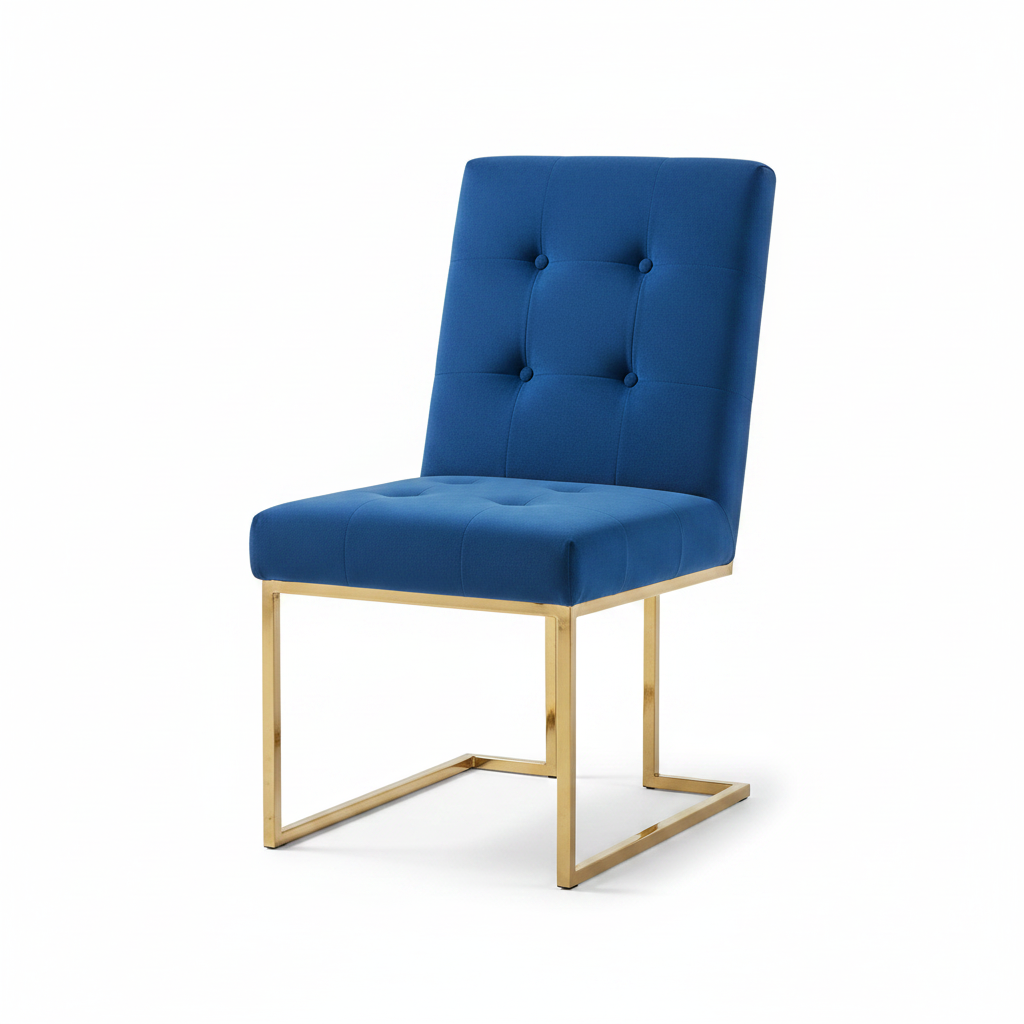 Gold-Framed Royal Blue Velvet Tufted Dining Chair - Image 6