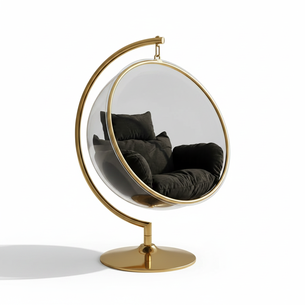 Modern Gold Bubble Swing Chair – Luxury Transparent Acrylic Hanging Globe Chair with Stand - Image 6