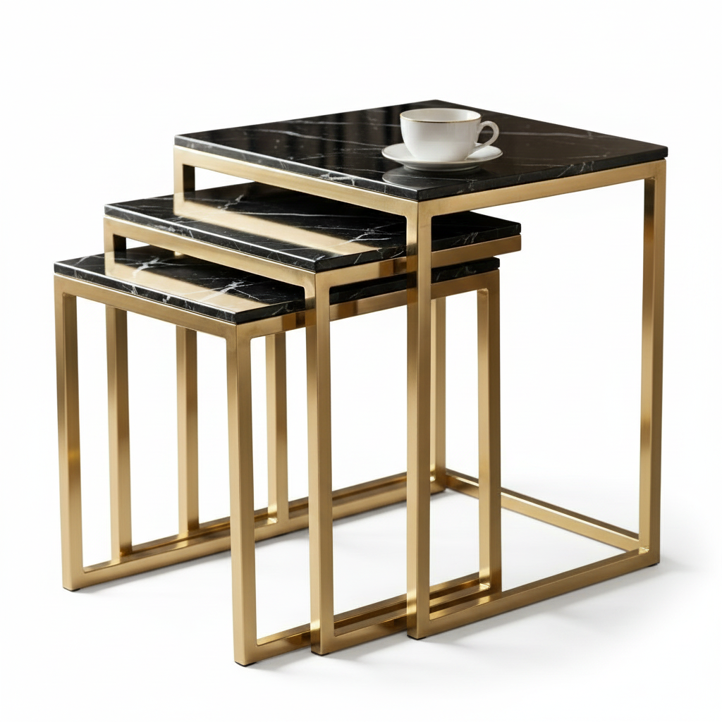 Nesting Black Marble & Gold Side Set - Image 7