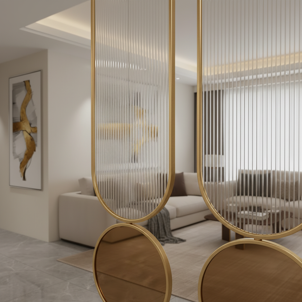 Geometric Multi-Panel Glass Partition – Contemporary Gold Frame Modular Divider - Image 5