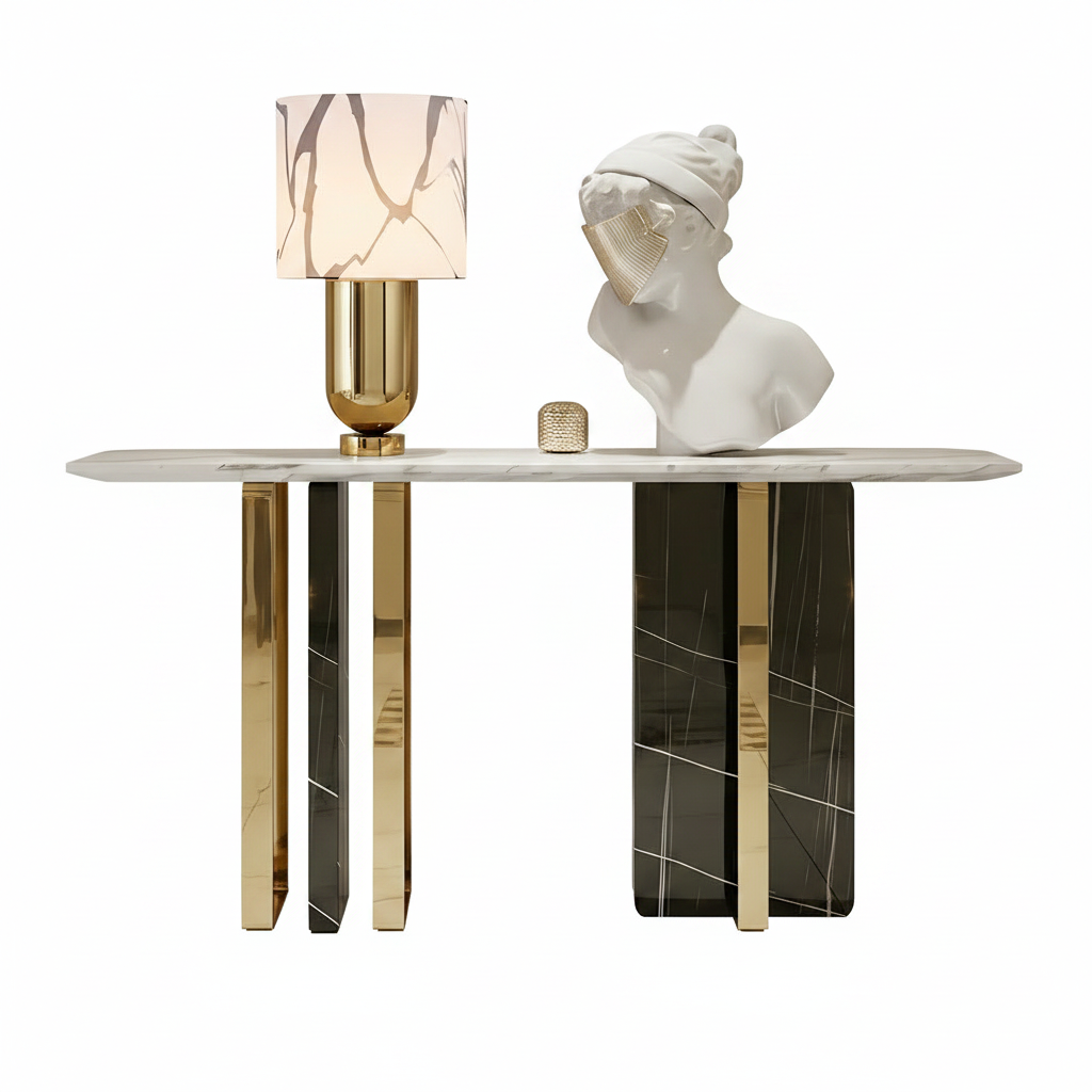 Gold & Black Marble Pillar Console Table - Image 9
