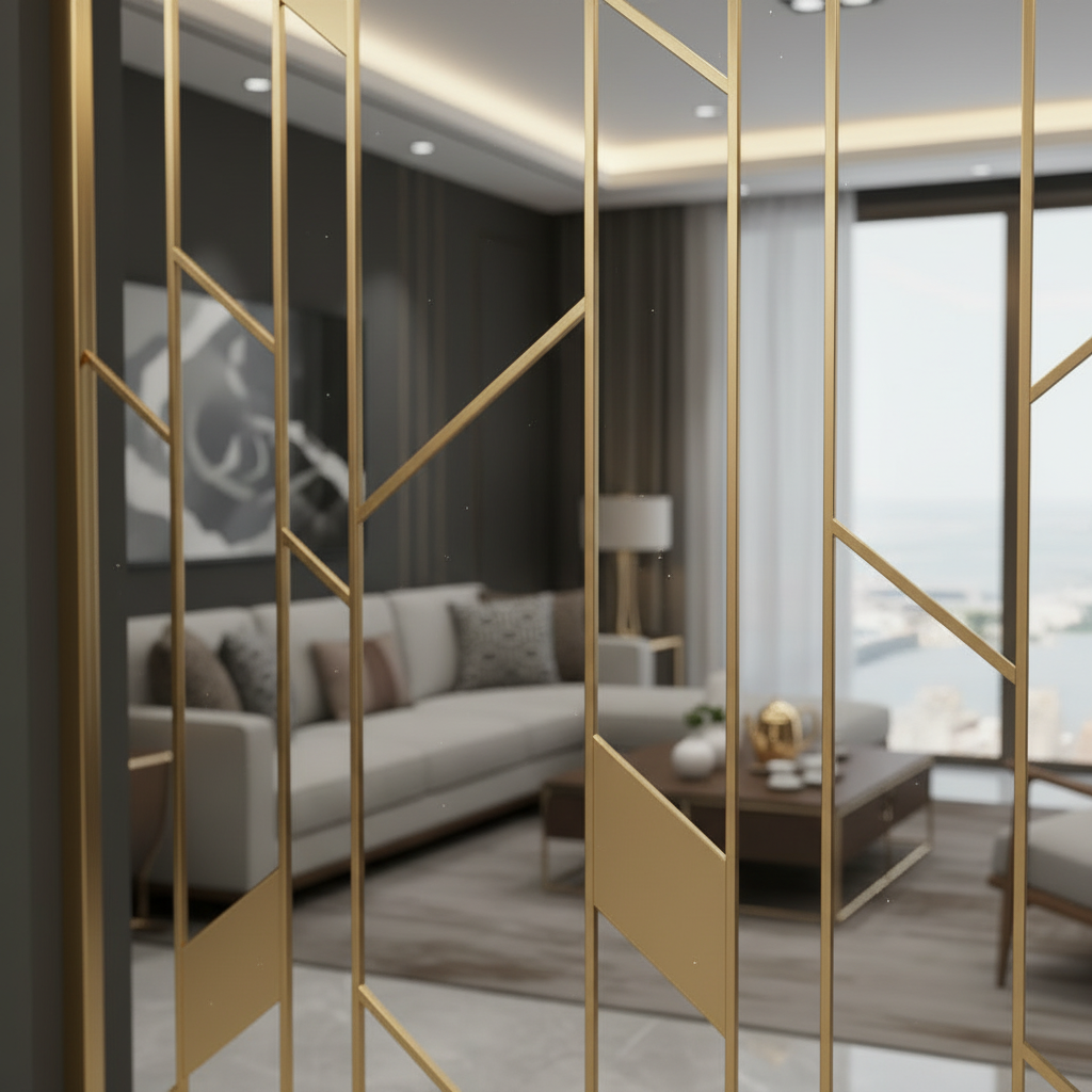 Modern Gold Geometric Room Divider – Luxury Stainless Steel Privacy Screen - Image 5