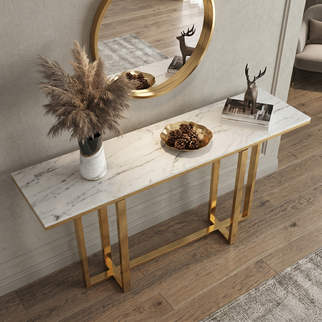 Modern Marble Top Console Table with Interlocking Rectangular Frame - Image 3