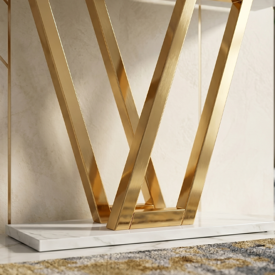 طاولة كونسول مودرن بسطح رخامي وقاعدة هندسية على شكل حرف V - الصورة 4