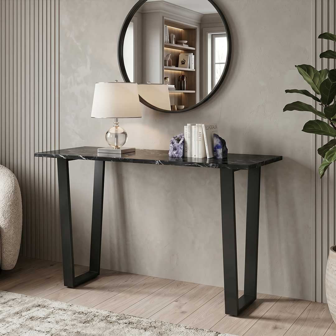 Modern Marble Top Console Table with Tapered U-Shaped Geometric Legs - Image 6