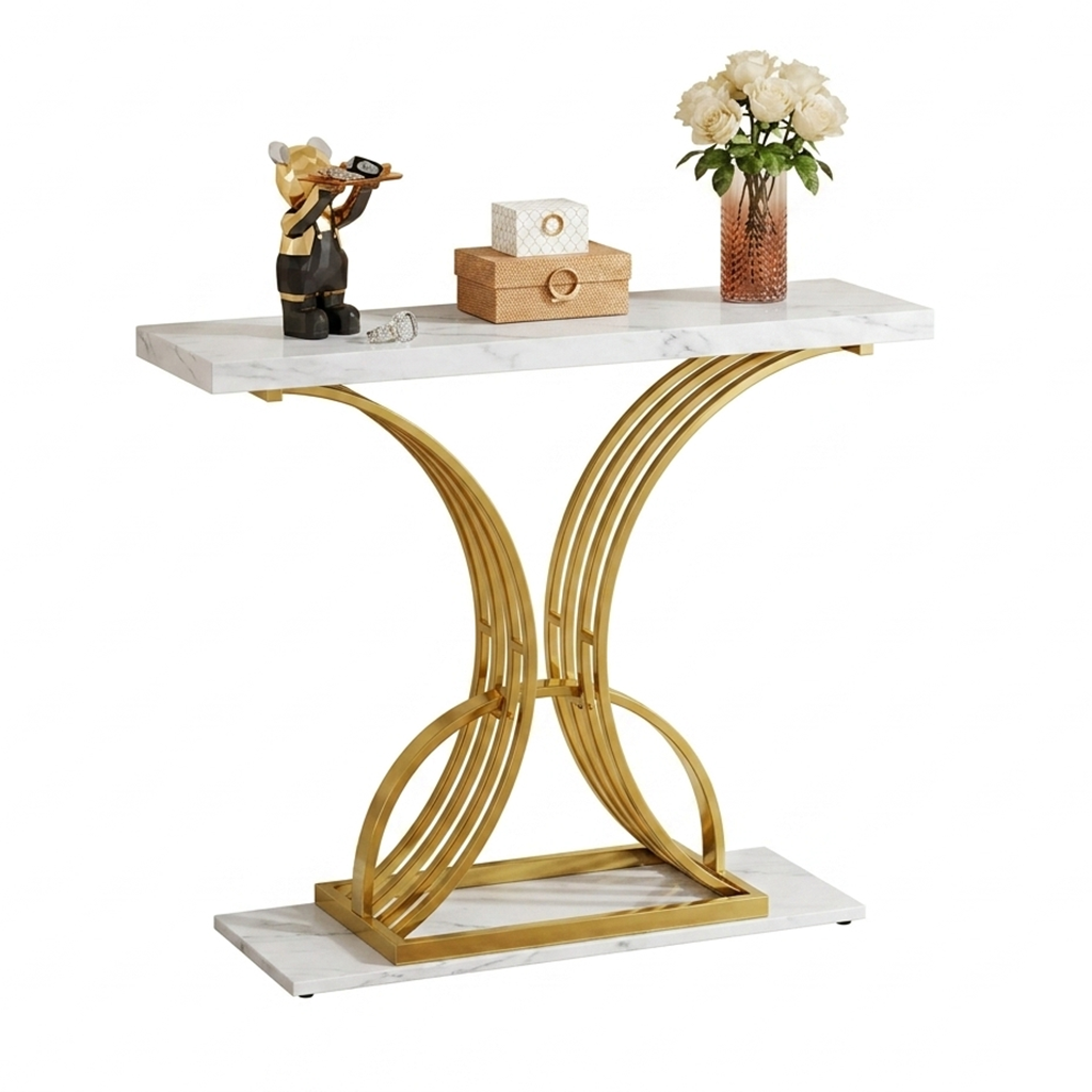 Modern Marble Top Console Table with Curved Intersecting Base - Image 7