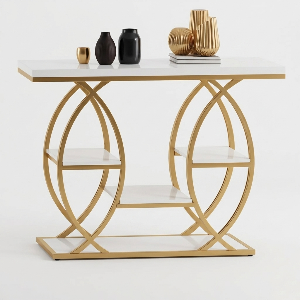 Modern Multi-Tier Console Table with Interlocking Circular Geometric Base - Image 7